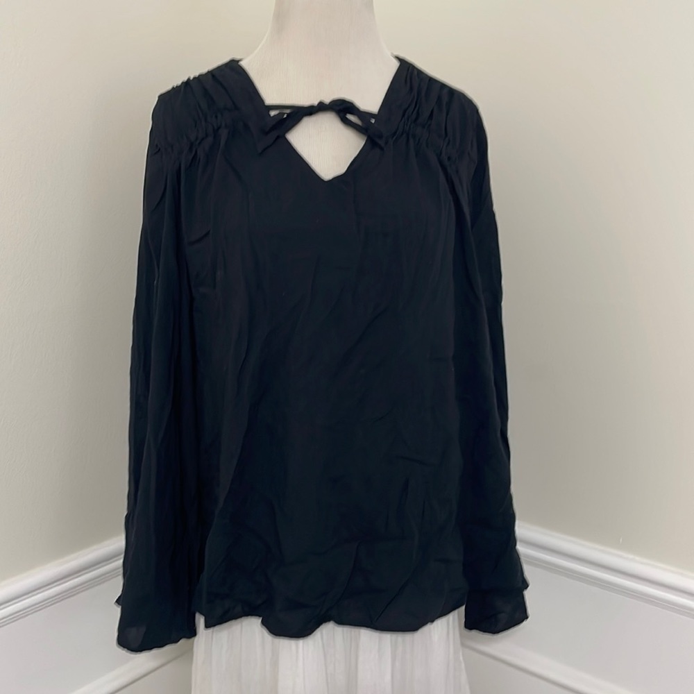 Black 100% cotton, non-stretchy blouse, flared sleeves, Jessica Simpson, XL
